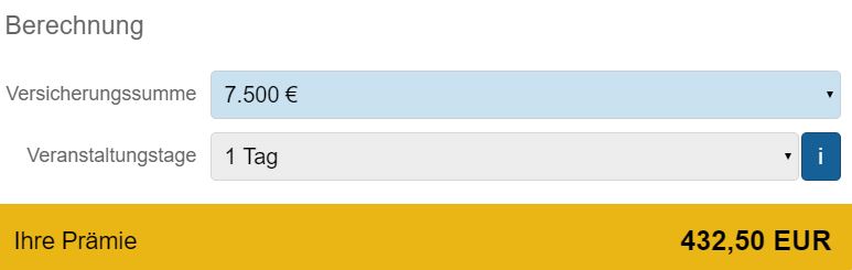 In diesem Bereich wird die gewünschte Versichrungssumme und die gewünschte Versicherungsdauer ausgewählt.