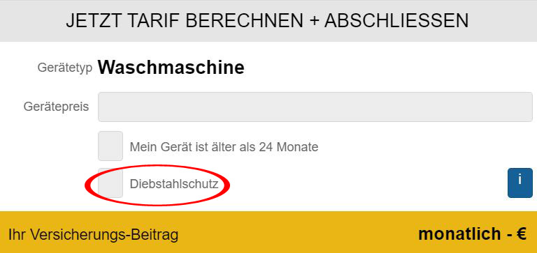 In diesem Bereich wird angegeben ob Diebstahlschutz gesondert vereinbart werden soll.